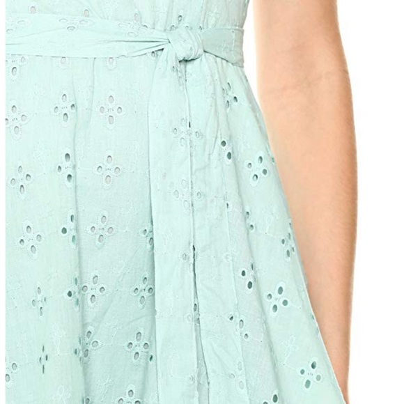 Mint Eyelet Crochet Fully Lined Belted Mini Dress - Picture 5 of 11